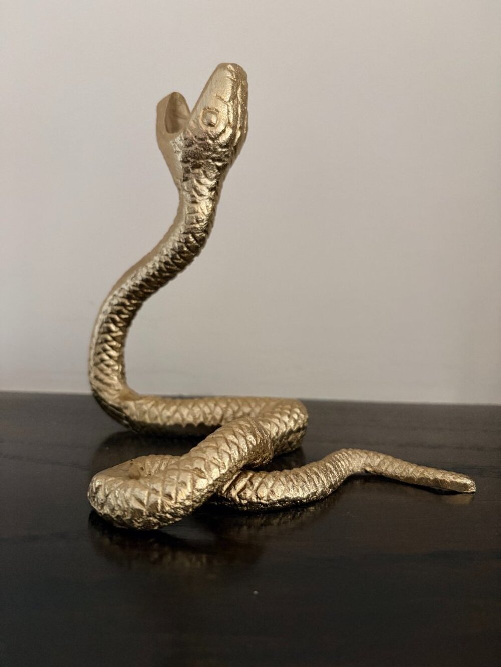 Snake Candlestick Candle Holder Gold Tone Metal
